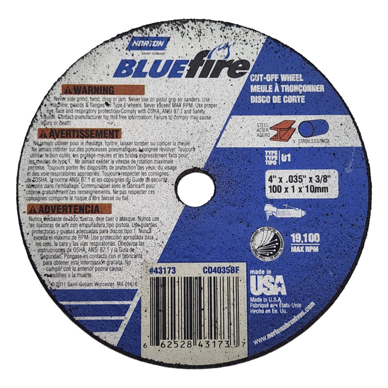 4" (102 mm) Dia. x .035 W x 3/8" CH Z/A Reinforced Cut-Off Wheel