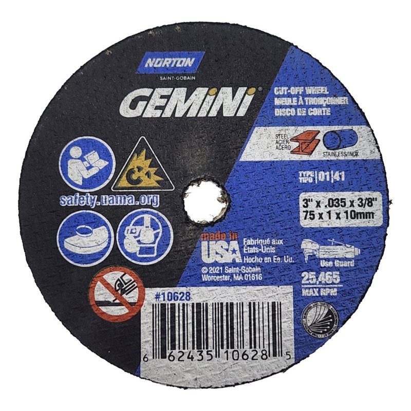 3" (76 mm) Dia. x .035 W x 3/8" CH A/O Reinforced Cut-Off Wheel