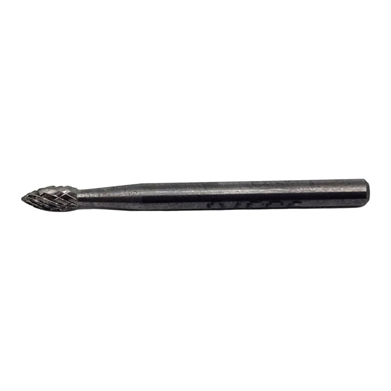 Carbide Burr, 3 mm Dia., SH-41 D/C Burr, Flame Pointed End, 6 mm Flute L, 3 mm Shank