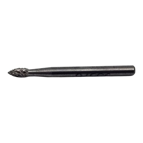 Carbide Burr, 3 mm Dia., SH-41 D/C Burr, Flame Pointed End, 6 mm Flute L, 3 mm Shank